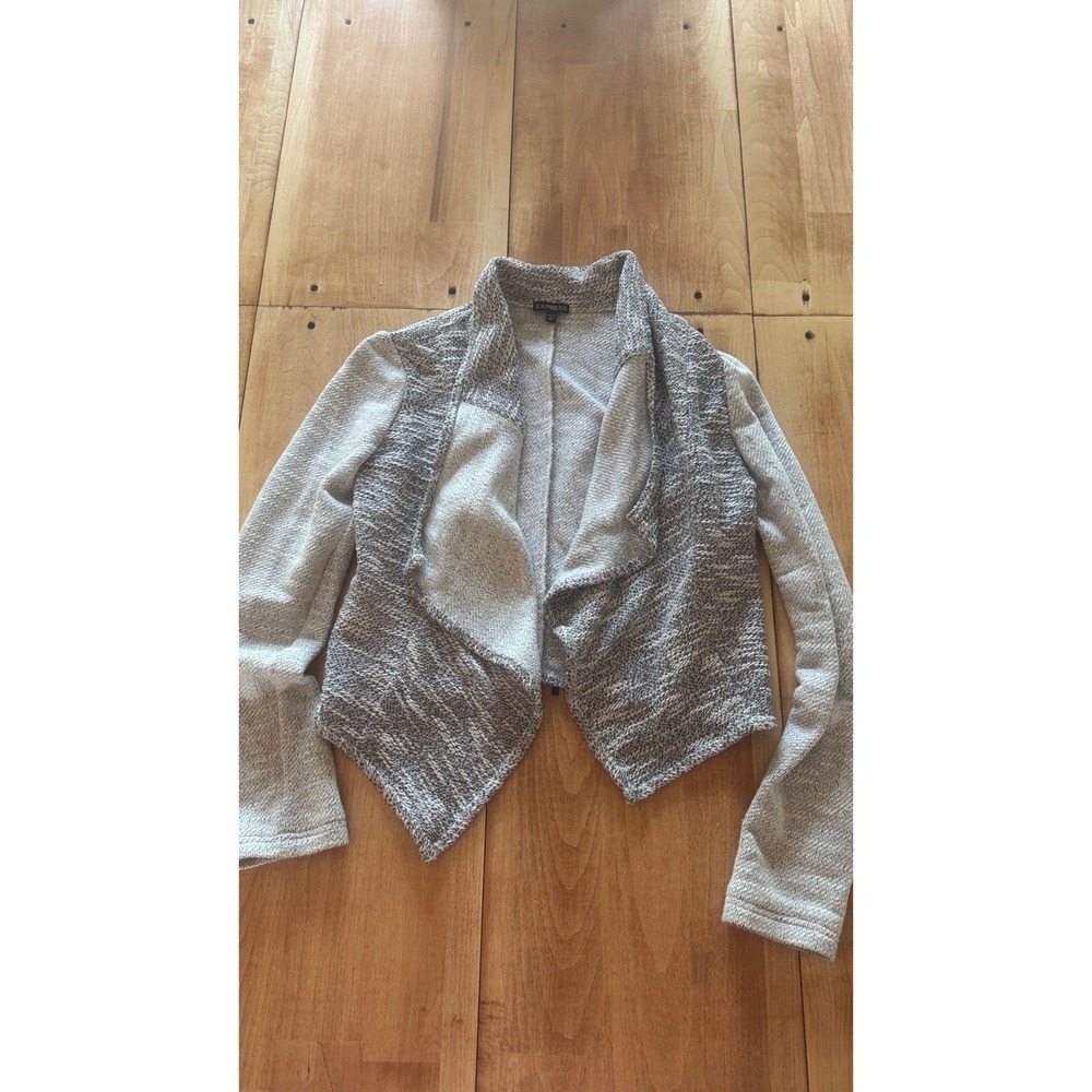 Express Women's Gray Marled Knit‎ Open Front Drape Cardigan Sweater Small S